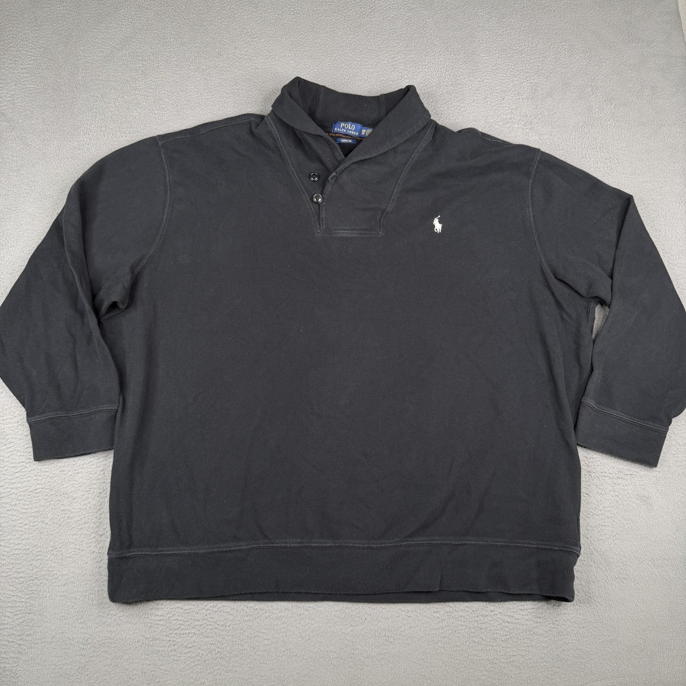 Polo Ralph Lauren Sweatshirt Mens Big 3X Black Estate Rib Shawl Collar Pullover
